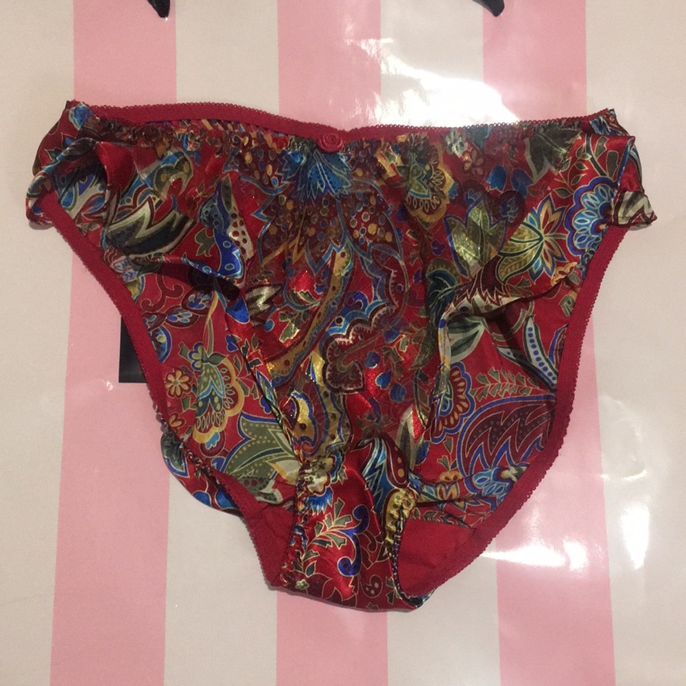 Gold label Victoria Secret satin shiny flutter floral bikini pantie.